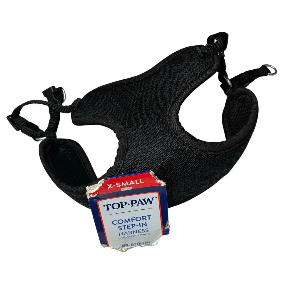 Top Paw Padded Mesh Dog Harness X-Small Black Secure Buckle NWT Toy Breed Walk